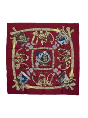 Hermes Burgundy 'Grand Uniforme' Silk Scarf