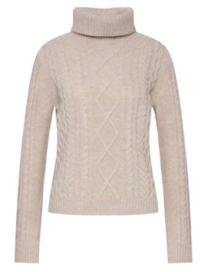 Max Mara Beige Cable Knit Roll Neck Jumper