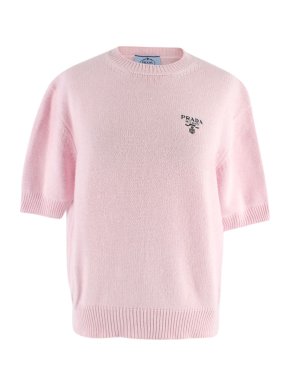 Prada Light Pink Cashmere Knit Short Sleeve Jumper
