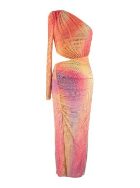 Self-Portrait Multicoloured Rhinestone One Shoulder Midi Dress