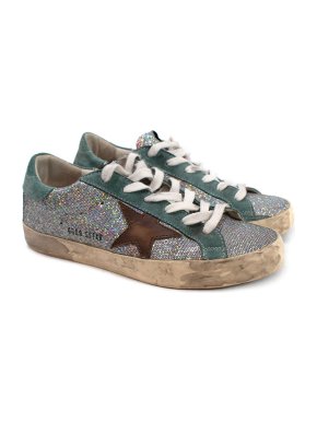Golden Goose Green Super-Star Glitter Sneakers