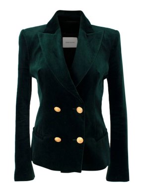 Pierre Balmain Forest Green Velvet Double Breasted Blazer