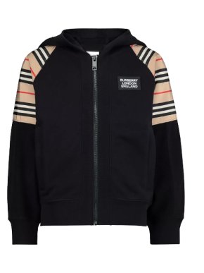 Burberry Kid's Black Zip Up Hooded Sweatshirt