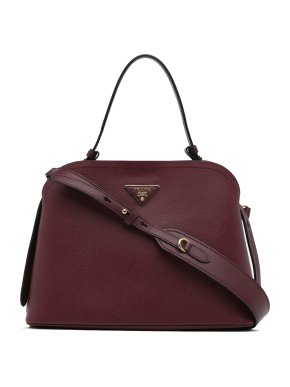 Prada Burgundy Leather Small Saffiano Matinee Satchel