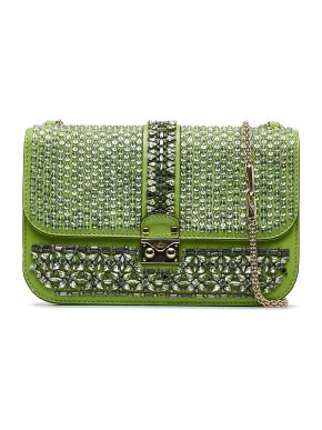 Valentino Green Crystal Embellished Medium Glam Lock Bag