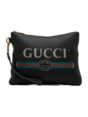 Gucci Black Logo Leather Clutch Bag