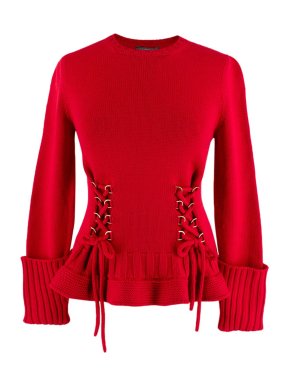 Alexander McQueen Red Lace-up Detail Peplum Jumper