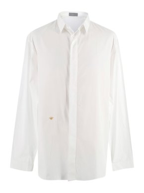 Dior White Classic Cotton Shirt with Gold Bee Embroidery