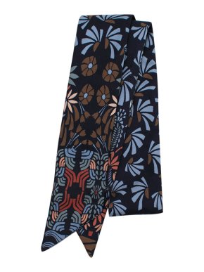 Loro Piana Navy Floral Silk Twilly Scarf