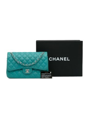 Chanel Blue Jumbo  Lambskin Double Flap Bag with Silver Hardware