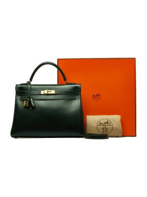 Hermes Vintage Kelly 32 Retourne in Dark Green Box Calf Leather with Gold Hardware