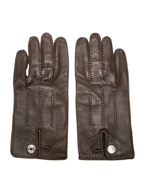Hermes Chocolate Brown Lambskin Clou de Selle Gloves