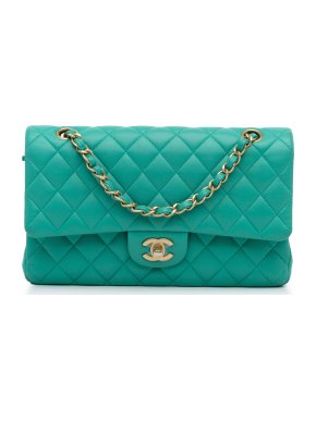 Chanel Green Medium Classic Lambskin Double Flap Bag