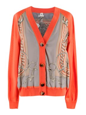 Hermes Orange Patterned Silk Cardigan