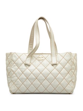 Chanel White Leather CC Wild Stitch Tote Bag