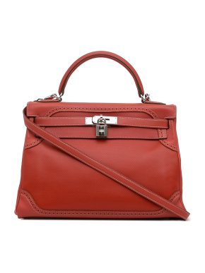 Hermes Kelly Ghillies 32 in Sanguine Swift Leather with Palladium Hardware