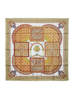 Hermes Yellow and Cream 'Ciels Byzantins'  Silk Scarf