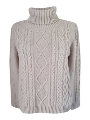 Max Mara Sand Cable Knit Turtle Neck Wool Jumper