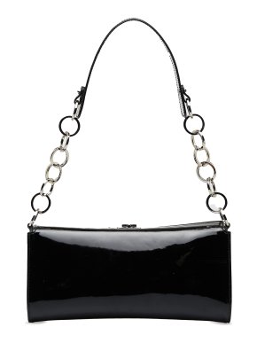 Salvatore Ferragamo Black Patent Leather Chain Detail Shoulder Bag