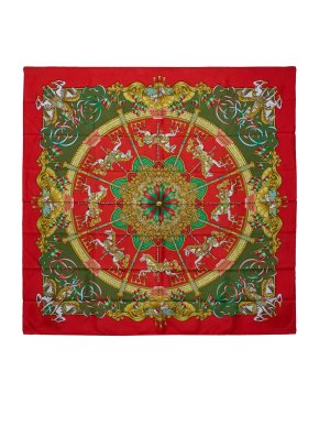Hermes Gucci Red and Green 'Luna Park' Silk Scarf