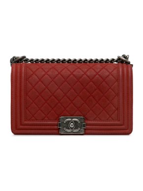 Chanel Red Caviar Leather Medium Boy Flap Bag