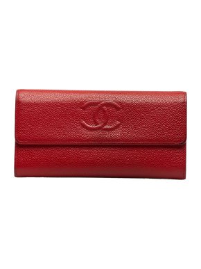 Chanel Red CC Caviar Leather Long Wallet