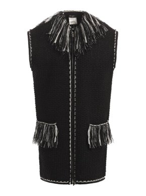 Chanel Black Tweed Gilet with Fringe Detail
