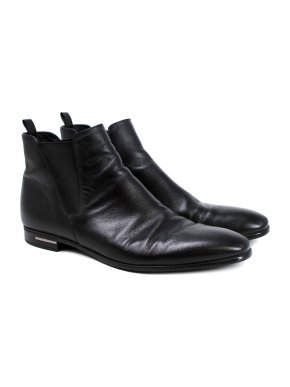 Prada Black Saffiano Leather Ankle Boots