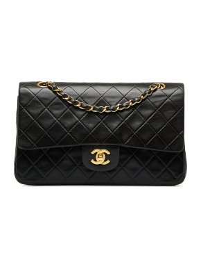Chanel Vintage Black Medium Classic Lambskin Double Flap Bag