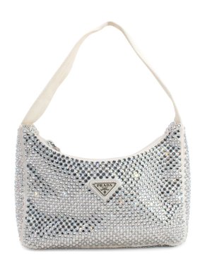 Prada White Crystal Embellished Shoulder Bag