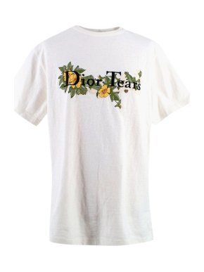 Dior Homme Ivory Floral Embroidered "Dior Tears" T-Shirt