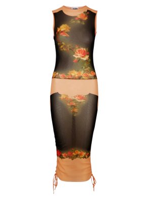 Jean Paul Gaultier Black and Peach Fleurs Petit Dress