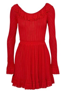 Alaia Red Ruffled Crochet Mini Dress