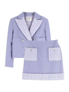 Chanel Lilac Tweed Quilted Trim Jacket & Mini Skirt