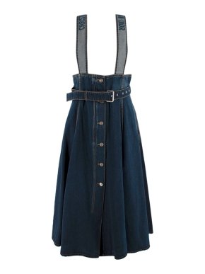 Dior Deep Blue Denim Mid-Length Skirt with Straps