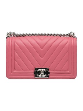 Chanel Pink Leather Medium Chevron Boy Flap