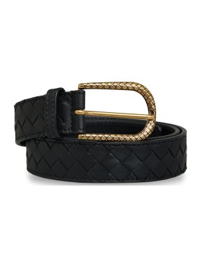 Bottega Veneta Black Intrecciato Leather Belt