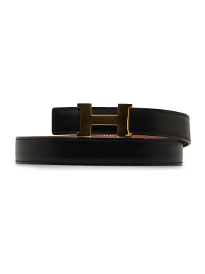 Hermes Black and Gold Constance Reversible Belt 65