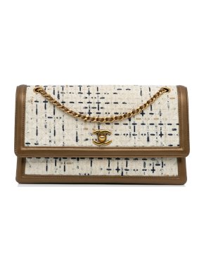 Chanel Cream Tweed Accordion Single Flap Bag