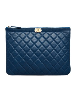 Chanel Blue Quilted Caviar Boy O Case Clutch Bag