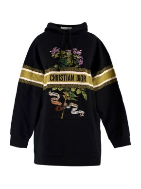 Dior Black and Green Floral Embroidery Oversized Hoodie