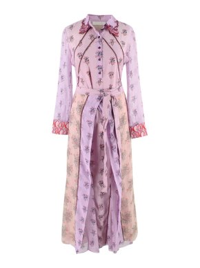 Chloe Pink Floral Print Silk-Chiffon Midi Shirt Dress