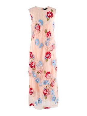 Simone Rocha Nude Floral Embroidered Tulle Sleeveless Dress