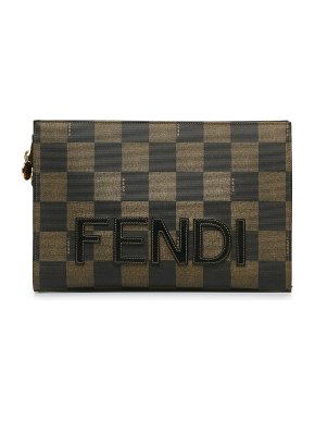 Fendi Brown Check Pequin Clutch Bag