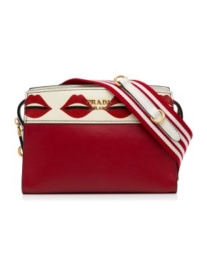 Prada Red and Cream Lip Print Crossbody Bag
