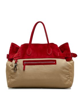 The Row Beige and Red Canvas and Suede Margaux 17 Shoulder Bag