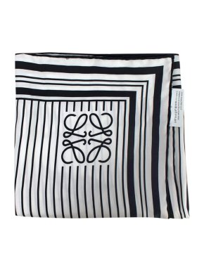 Loewe Black and White Striped Silk Scarf