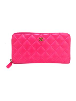 Chanel Hot Pink Lambskin Zip Around Wallet