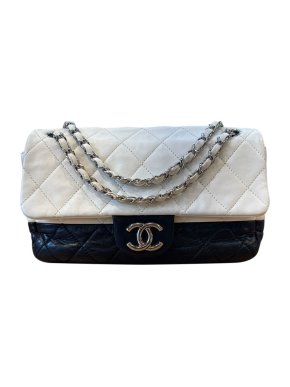 Chanel Black and White Lambskin Single Flap Bag