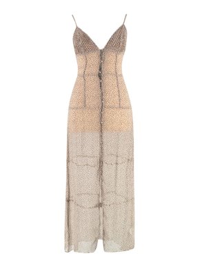 SIR. Beige Polka Dot Sheer Silk Maxi Dress